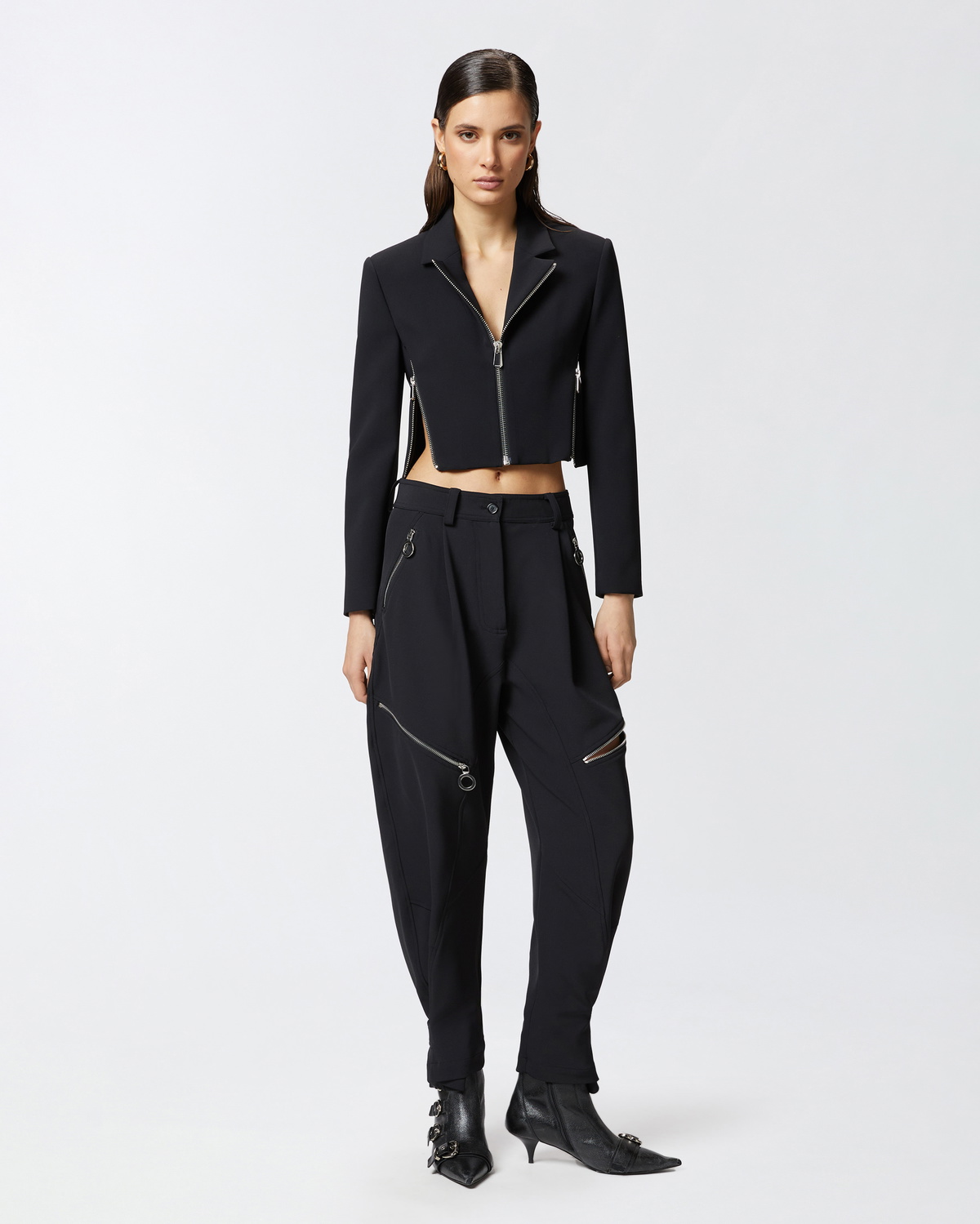 Pinko P Pants Trousers With Zip In Technical Crepe Limo