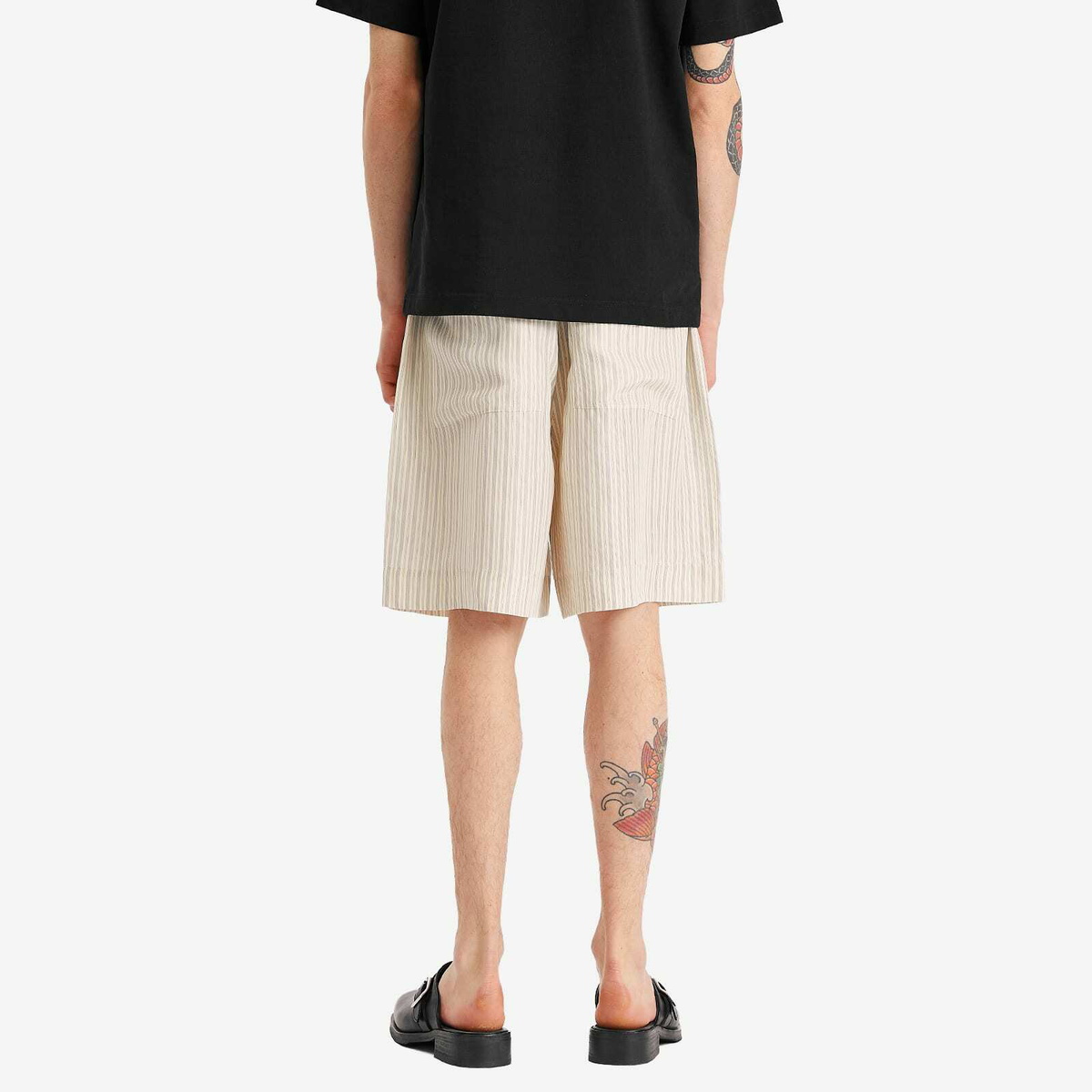 Róhe Men's Stripe Silk Drawstring Shorts in Cream Heritage Stripe