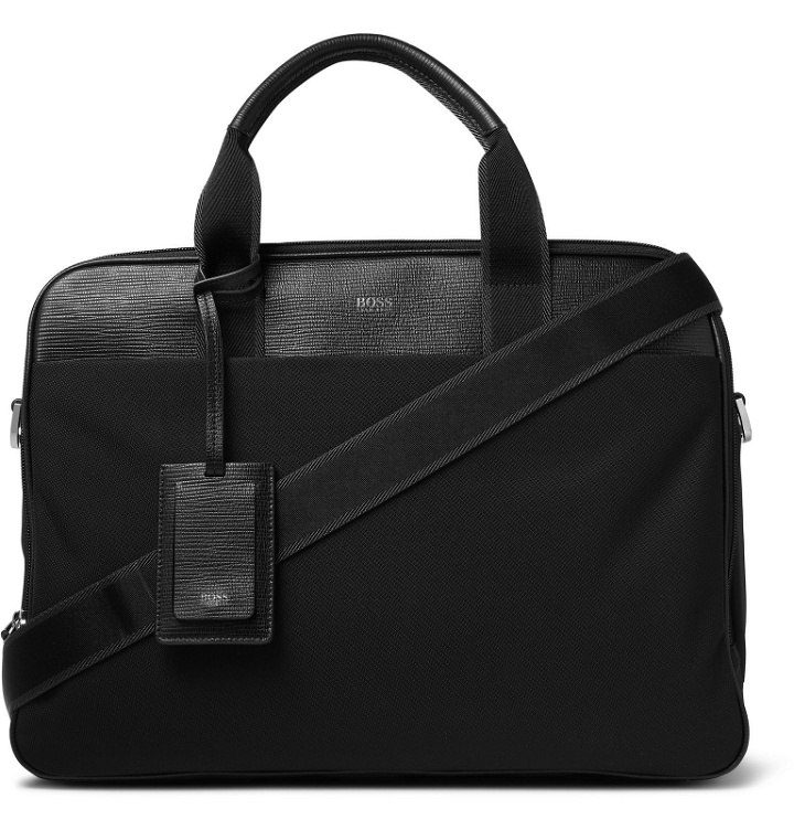 Photo: Hugo Boss - Meridian Full-Grain Leather-Trimmed Nylon Briefcase - Black
