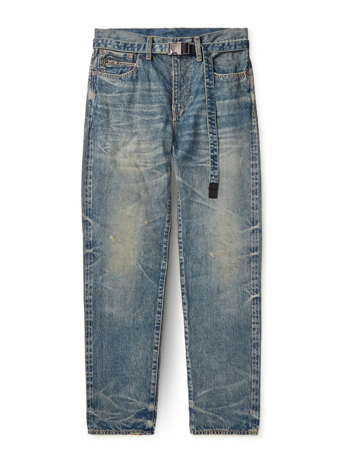 Sacai - BEYONDEXX Straight-Leg Distressed Belted Jeans - Blue Sacai