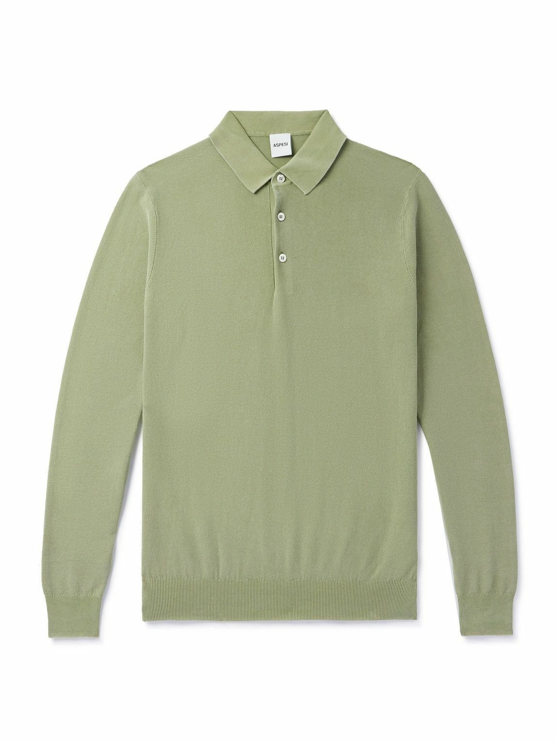 Photo: Aspesi - Slim-Fit Garment-Dyed Cotton Polo Shirt - Green