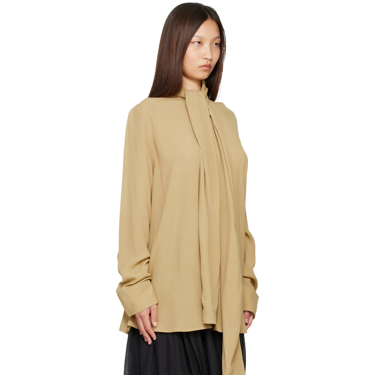 TOTEME Beige Draped Scarf Blouse