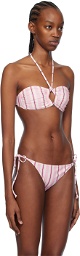 GANNI White & Pink Striped Bikini Top