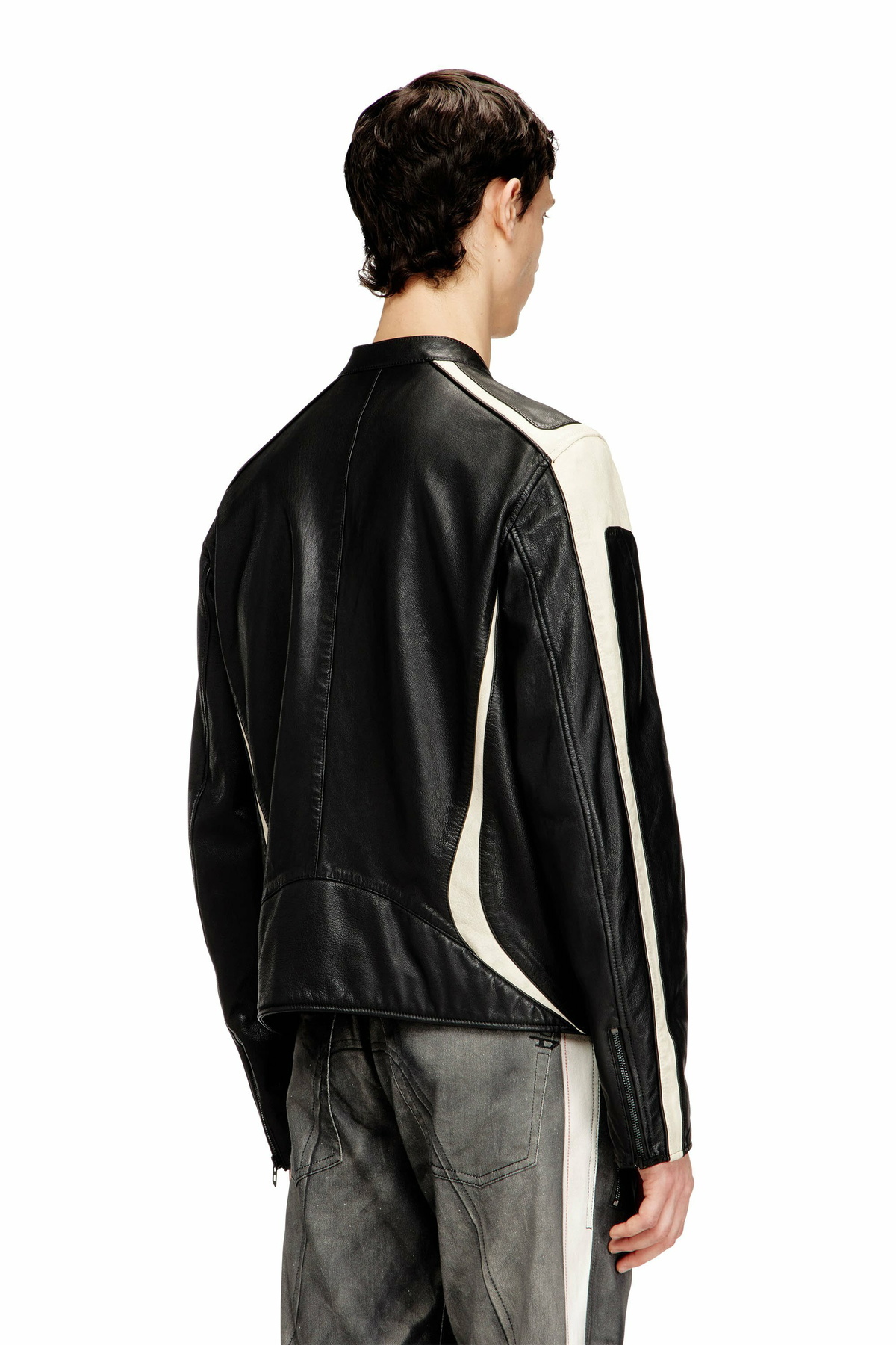Diesel Colour-block leather biker jacket - Leather jackets Mens in Multicolor