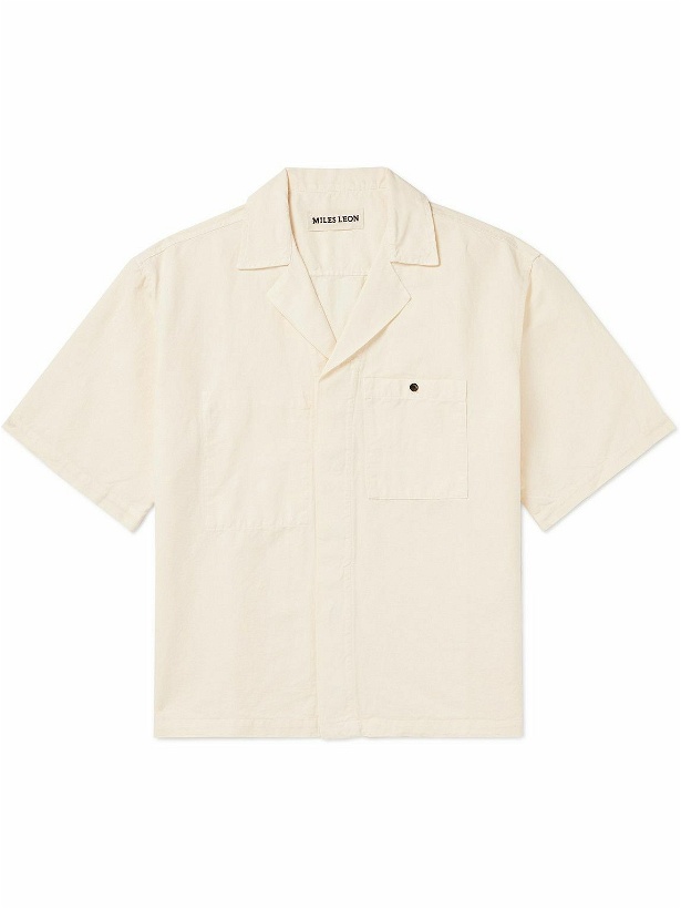 Photo: Miles Leon - Camp-Collar Cotton and Linen-Blend Shirt - Neutrals