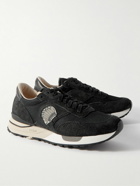 Visvim - Roland Leather-Trimmed Embroidered Suede and Mesh Sneakers - Black