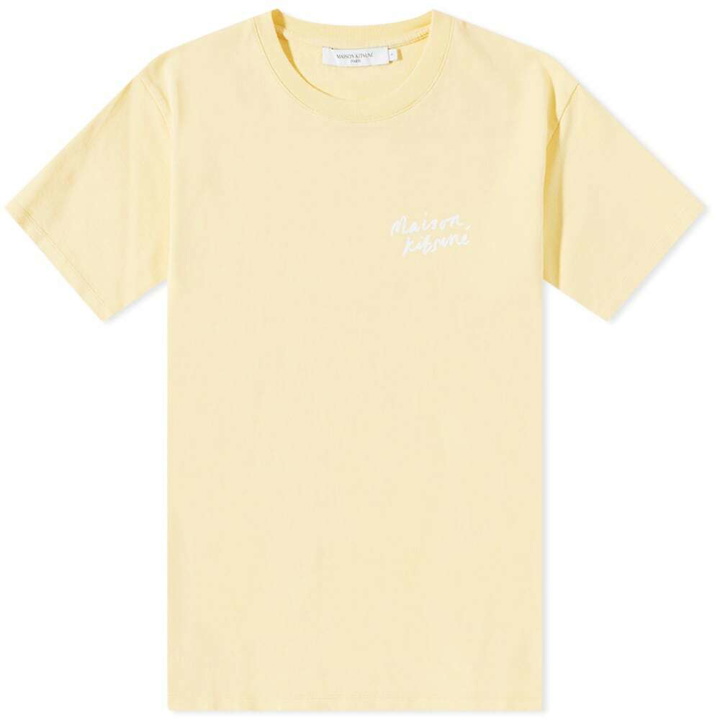 Photo: Maison Kitsuné Men's Mini Logo Handwriting T-Shirt in Pale Orange