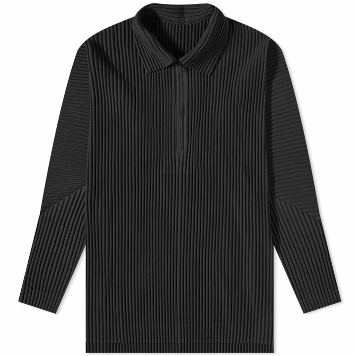 Photo: Homme Plissé Issey Miyake Men's Long Sleeve Pleat Quarter Zip Polo Shirt in Black