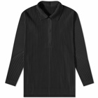 Homme Plissé Issey Miyake Men's Long Sleeve Pleat Quarter Zip Polo Shirt in Black