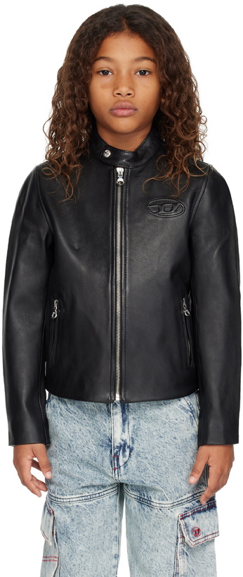 Photo: Diesel Kids Black Embossed Leather Jacket