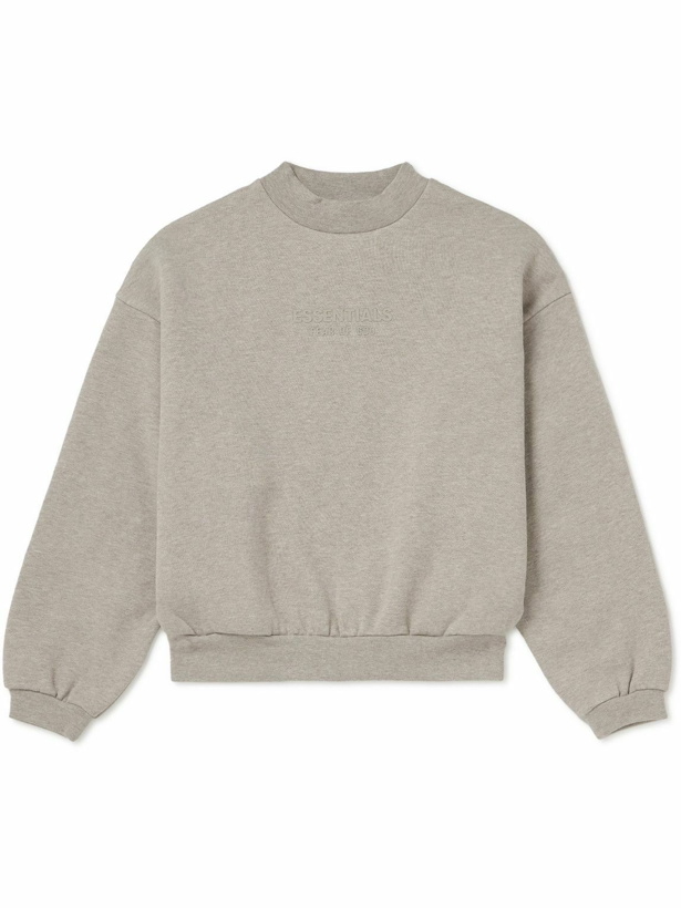 Photo: Fear of God Essentials Kids - Logo-Appliquéd Cotton-Blend Jersey Sweatshirt - Gray