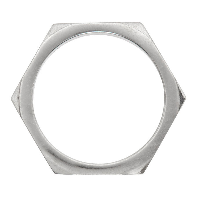 Off-white Arrows Hexnut Enamel Ring In Silver