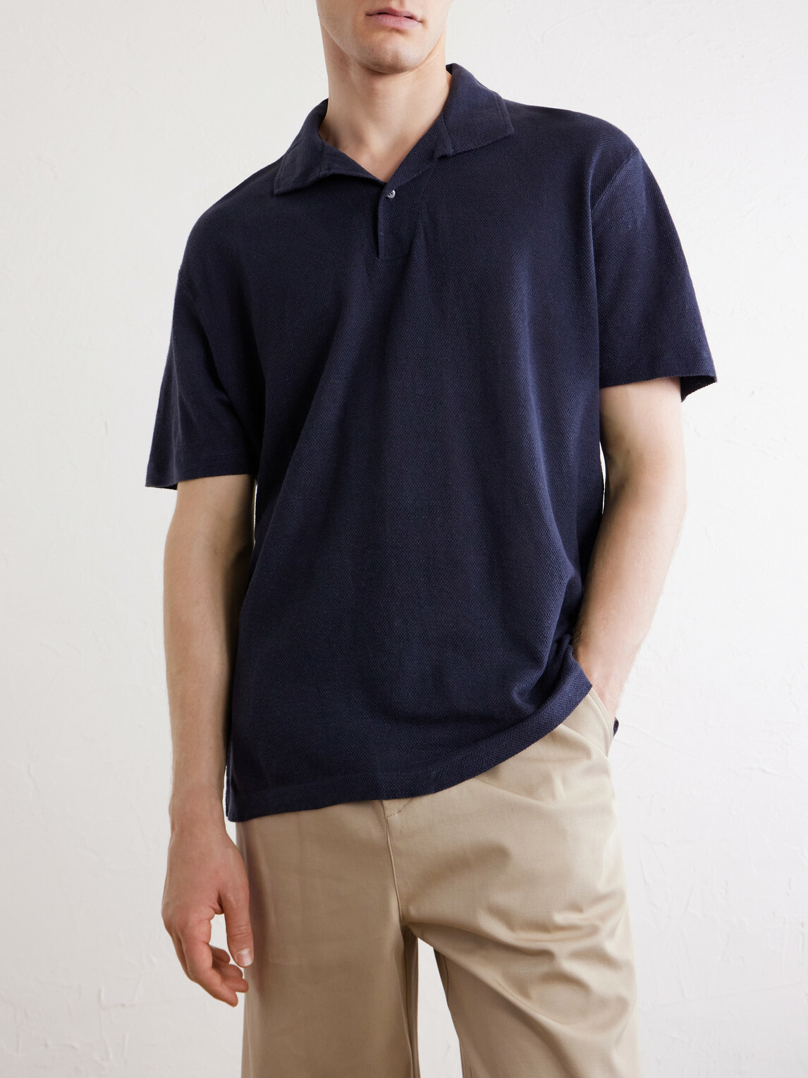Sunspel - Linen-Piqué Polo Shirt - Blue