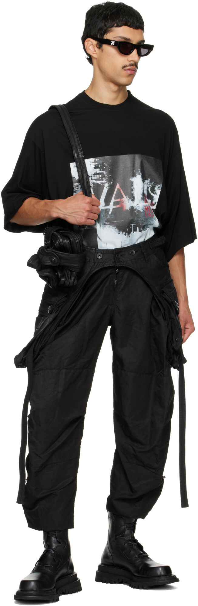 Julius Black Cotton Back Satin Cargo Belt Rig