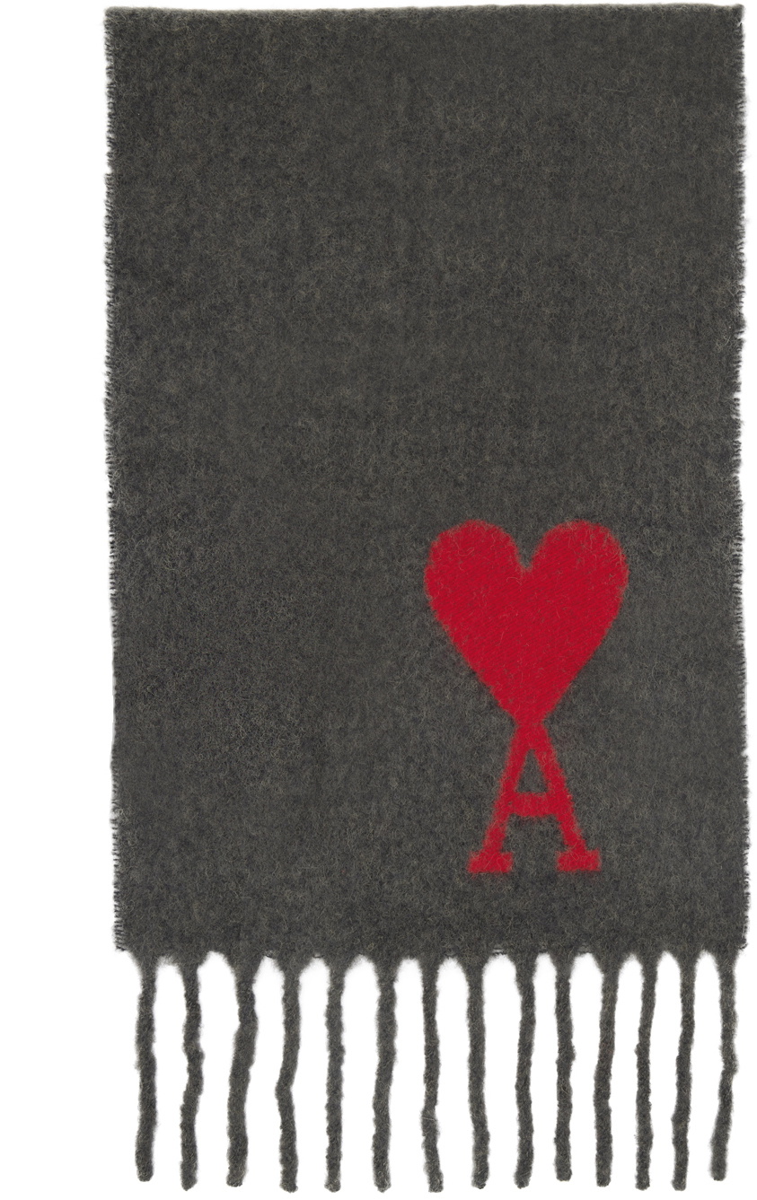 ★AMI PARIS de Coeur Scarf Dark Grey★ Ami Paris Ami De Cœur wool-blend scarf AMI