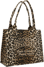 GANNI Beige Leopard-Print Canvas Tote
