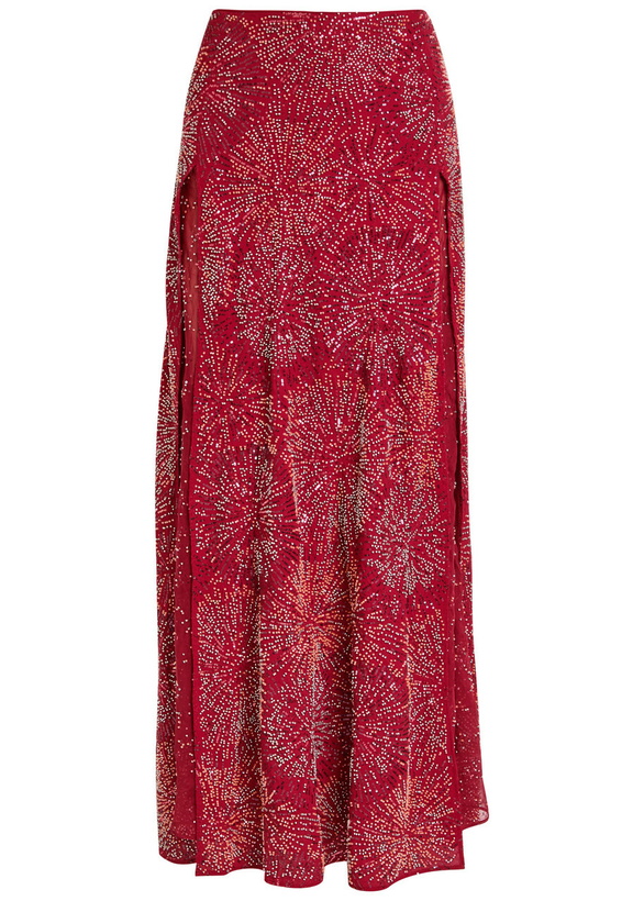 Photo: Rabanne Bead-embellished Chiffon Maxi Skirt Red
