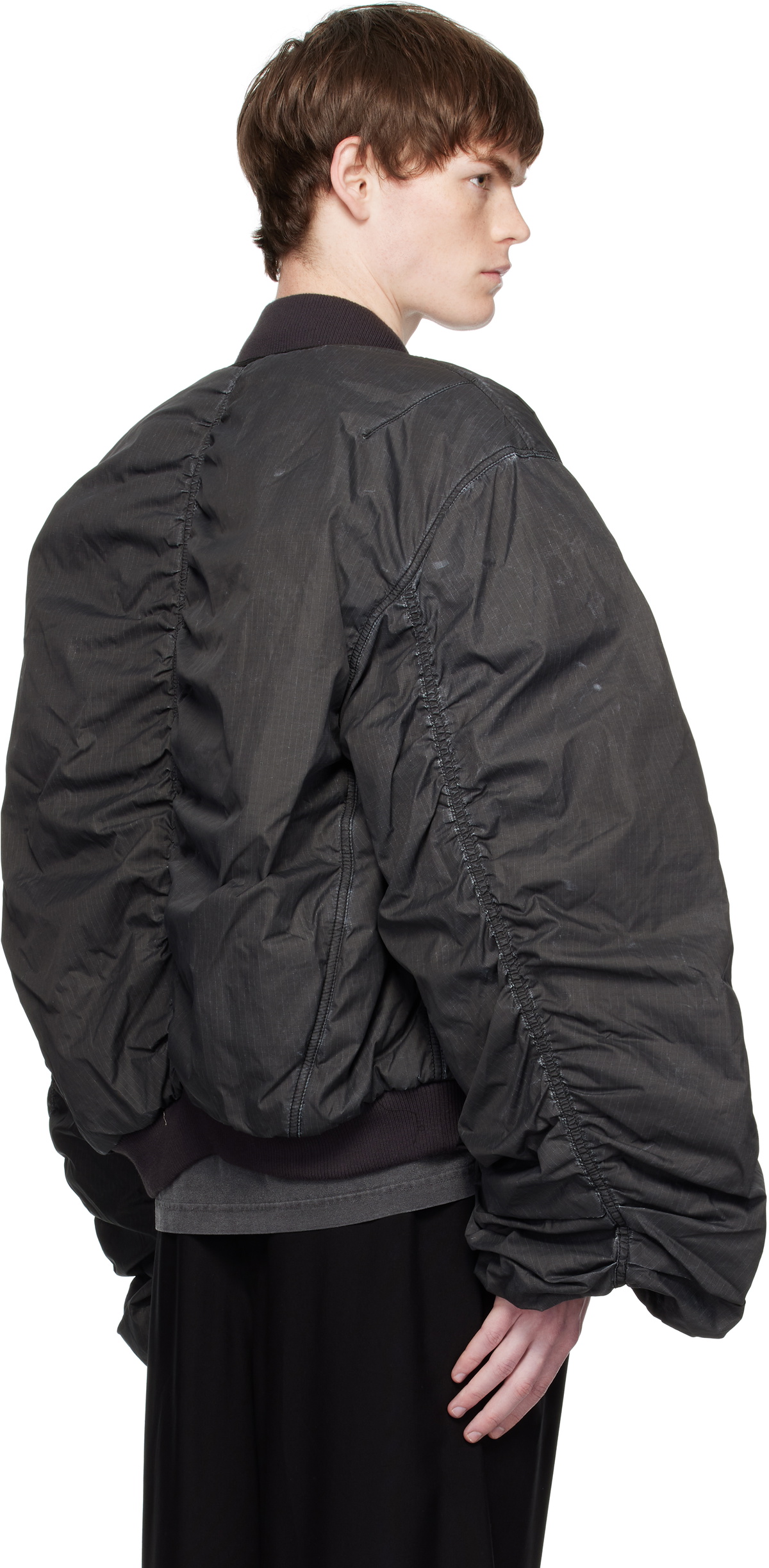 We11done Black Washed Nylon Bomber Jacket