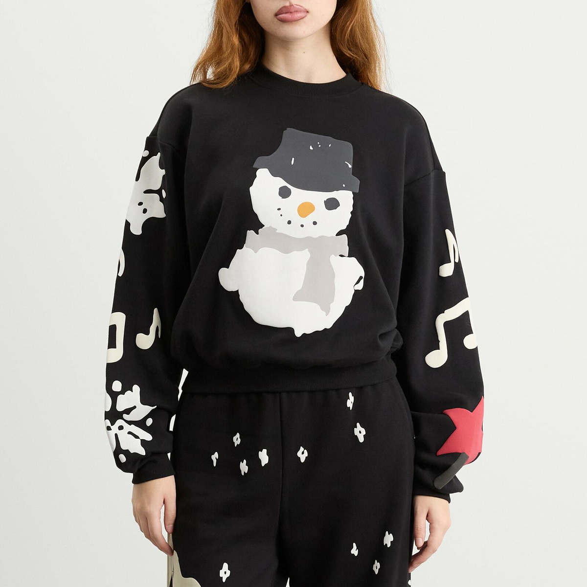 SKIMS Women's x CPFM Cotton Fleece Classic Crewneck in Onyx Snowman Print