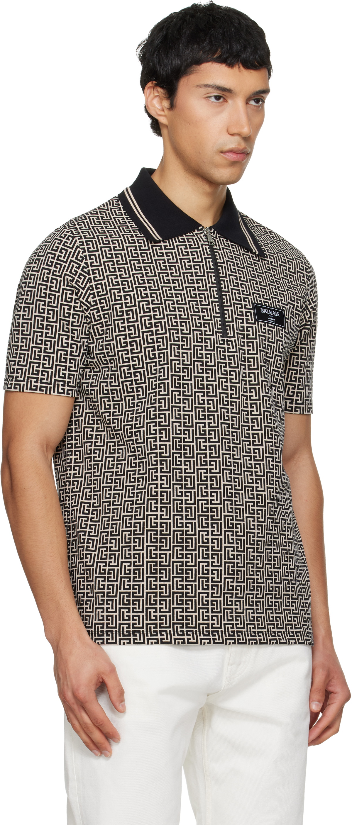 Balmain Black & Beige Monogram Polo