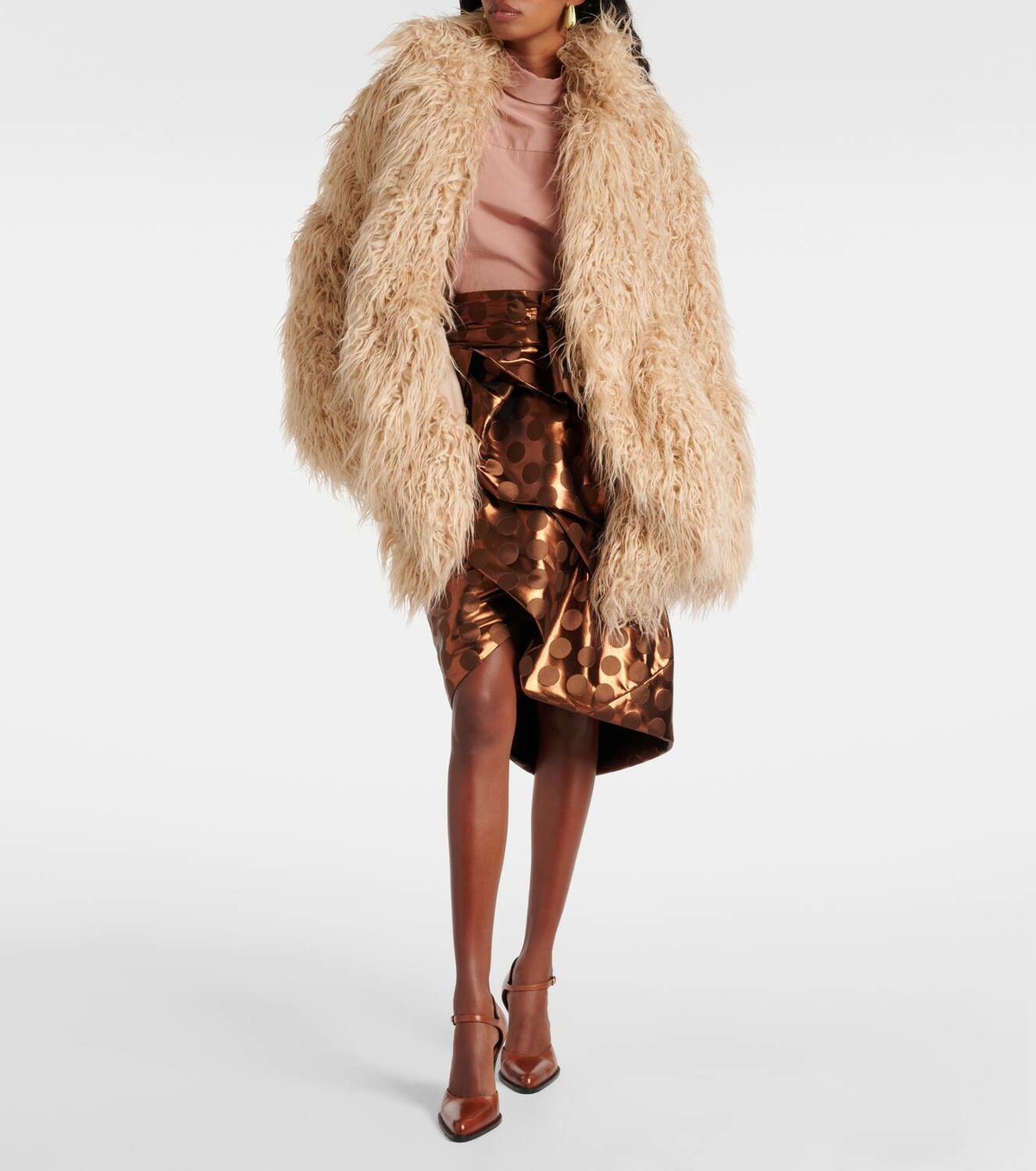 DRIES VAN NOTEN Faux fur and feather scarf