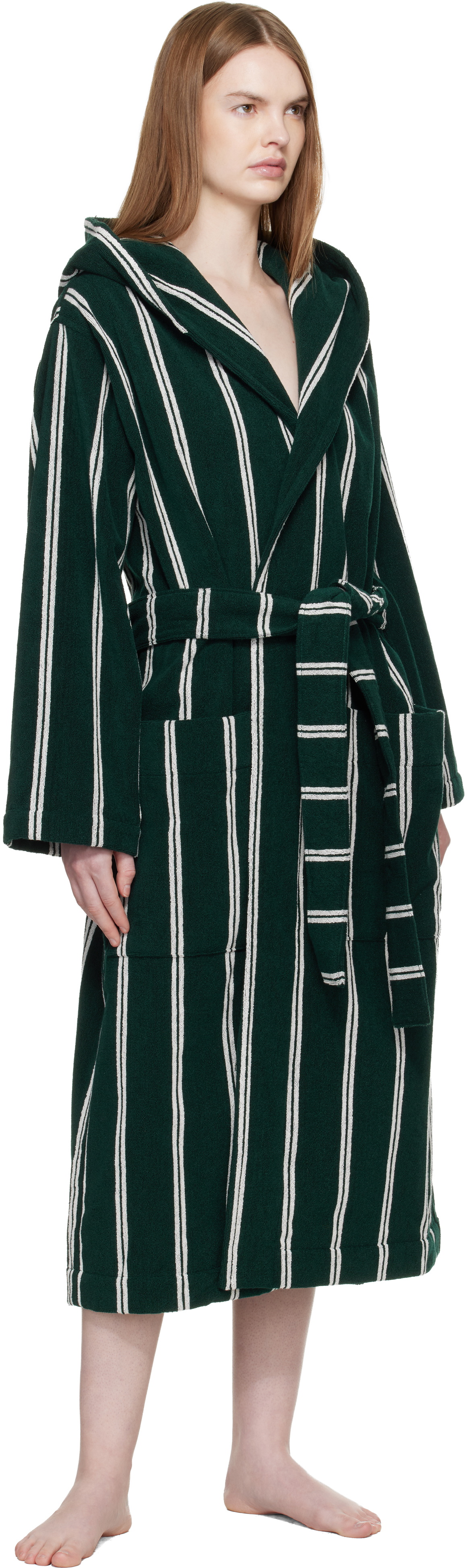 Tekla Green Terry Hooded Bathrobe