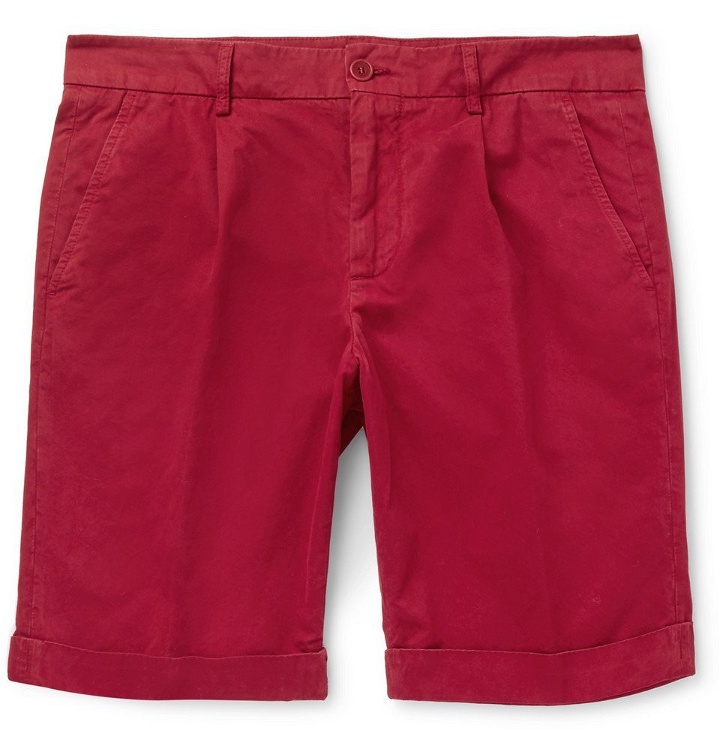 Photo: Aspesi - Slim-Fit Pleated Cotton Shorts - Claret