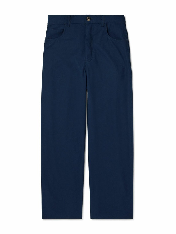 Photo: LOEWE - Carpenter Straight-Leg Leather-Trimmed Cotton-Twill Trousers - Blue