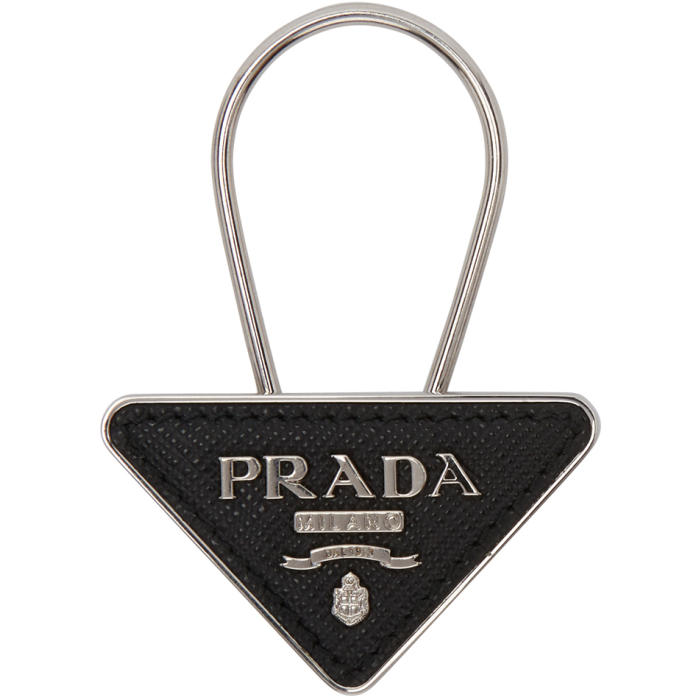 Prada Black and Silver Small Logo Keychain Prada