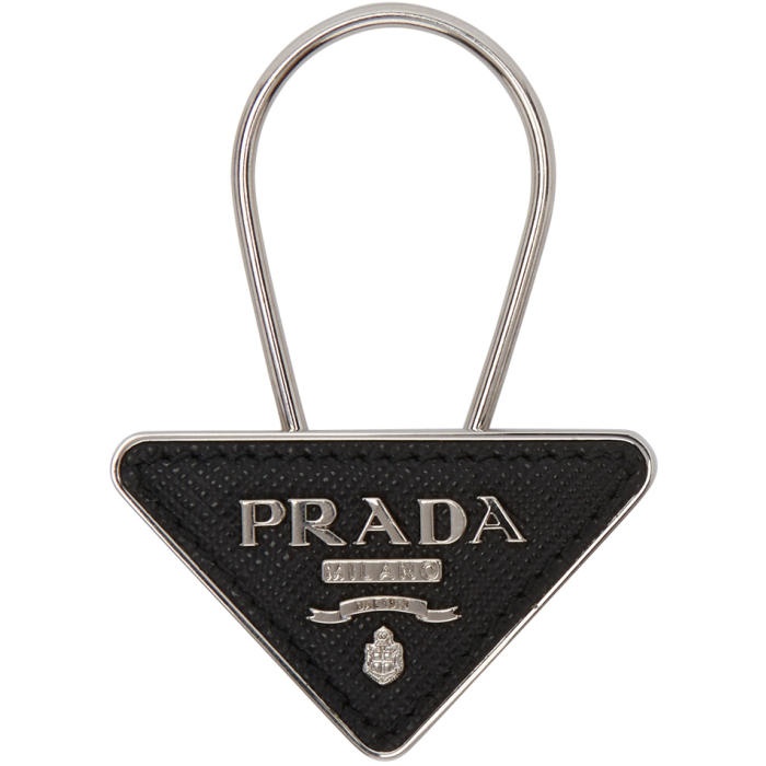Photo: Prada Black and Silver Small Logo Keychain