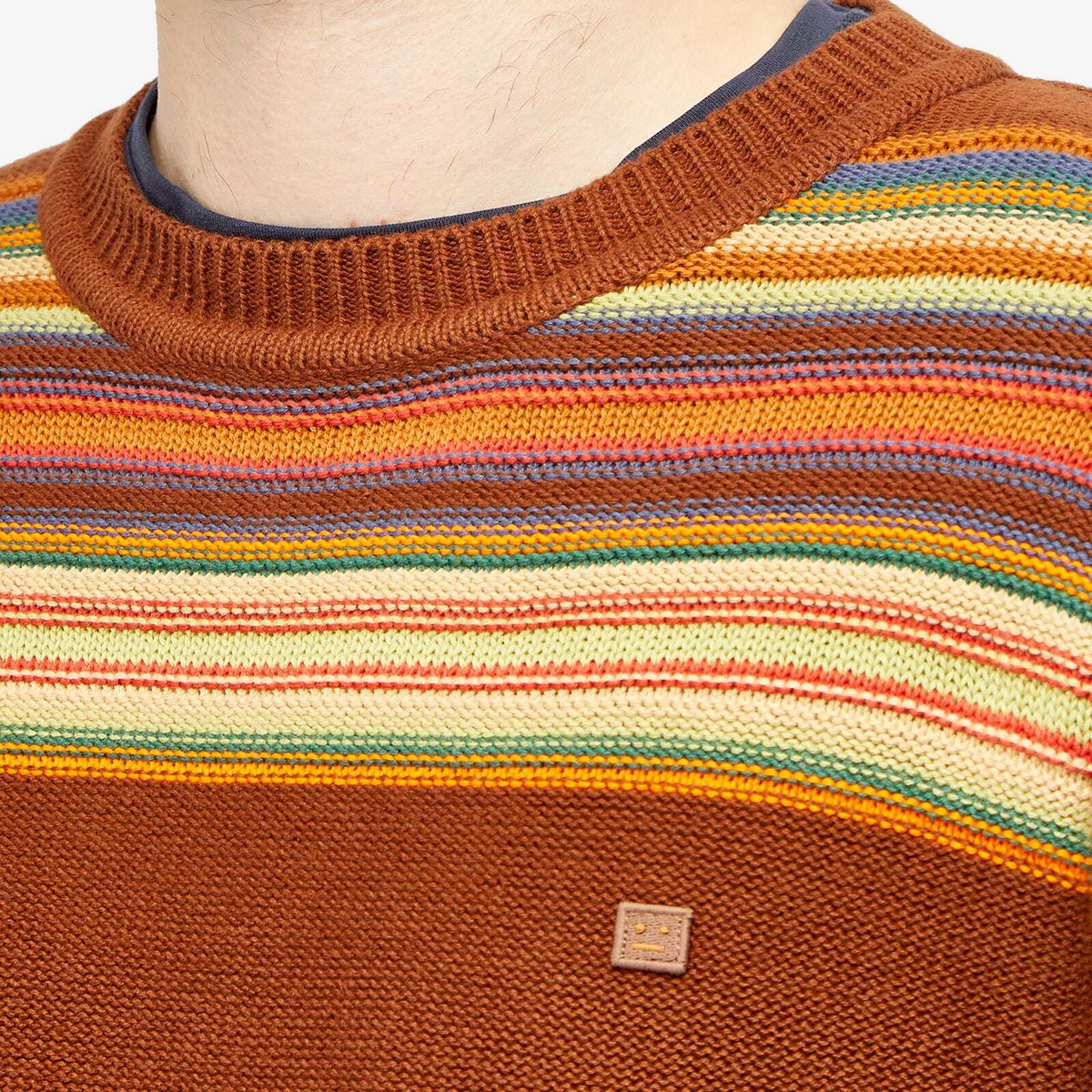 Acne Studios Men's Kenzil Stripes Face Jumper in Cinnamon Brown