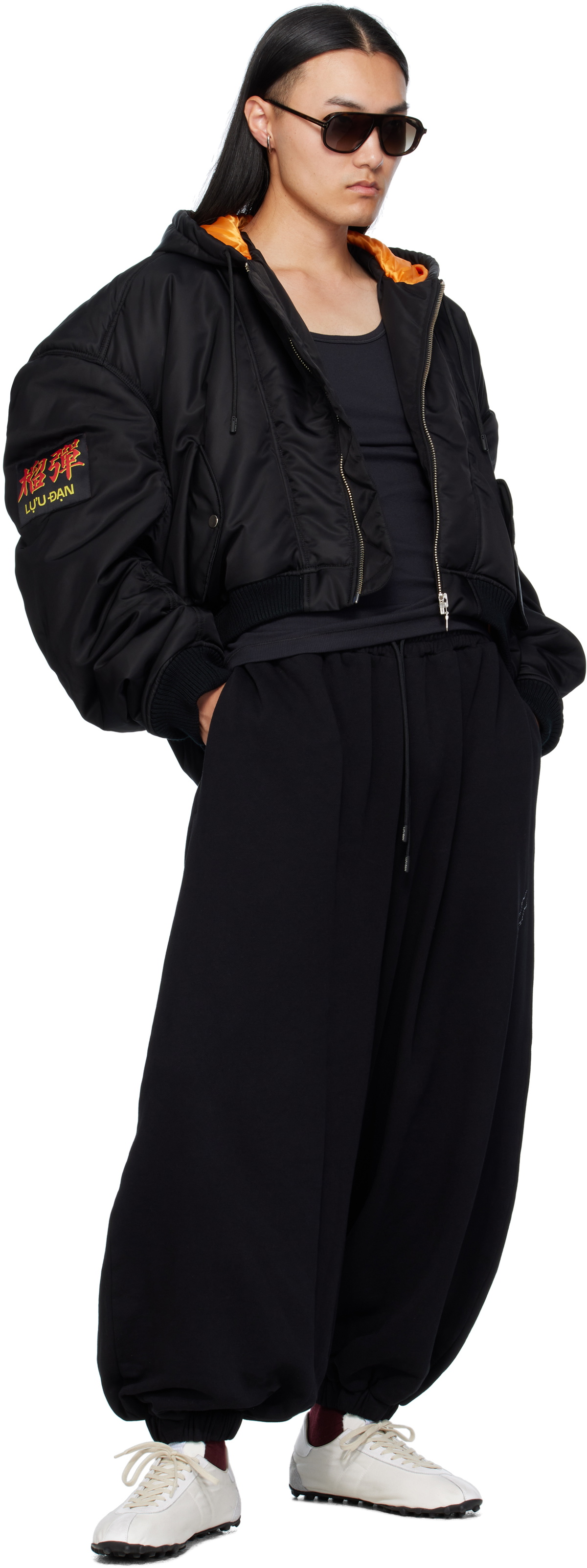 LU'U DAN Black Patch Bomber Jacket