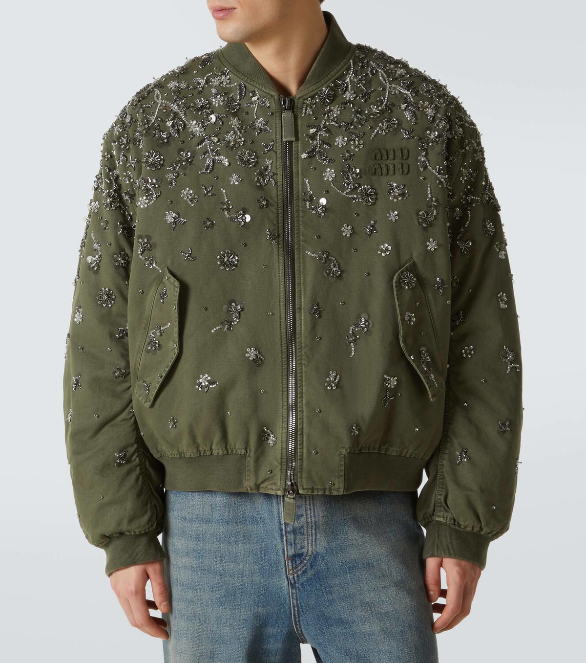 【23AW NEW】MiuMiu_women / コットン ボンバージャケット Miu Miu Cotton gabardine bomber jacket Miu Miu