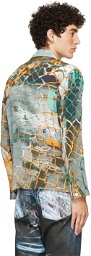 Serapis Grey Silk Fish Nets Shirt