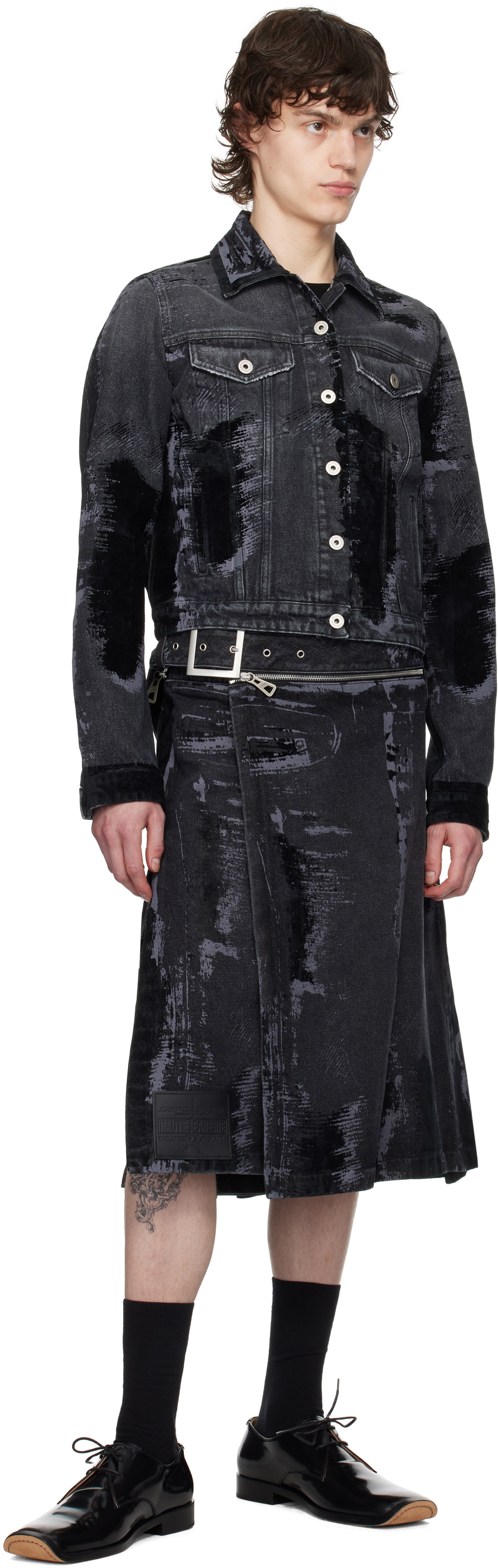 Jean Paul Gaultier Black 'The Flocked' Denim Skirt