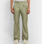 Off-White - Slim-Fit Flared Sateen Trousers - Green