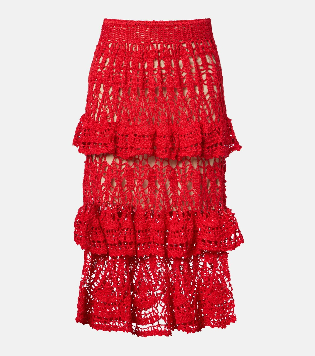 Anna Kosturova Elsie crochet ruffled cotton midi skirt
