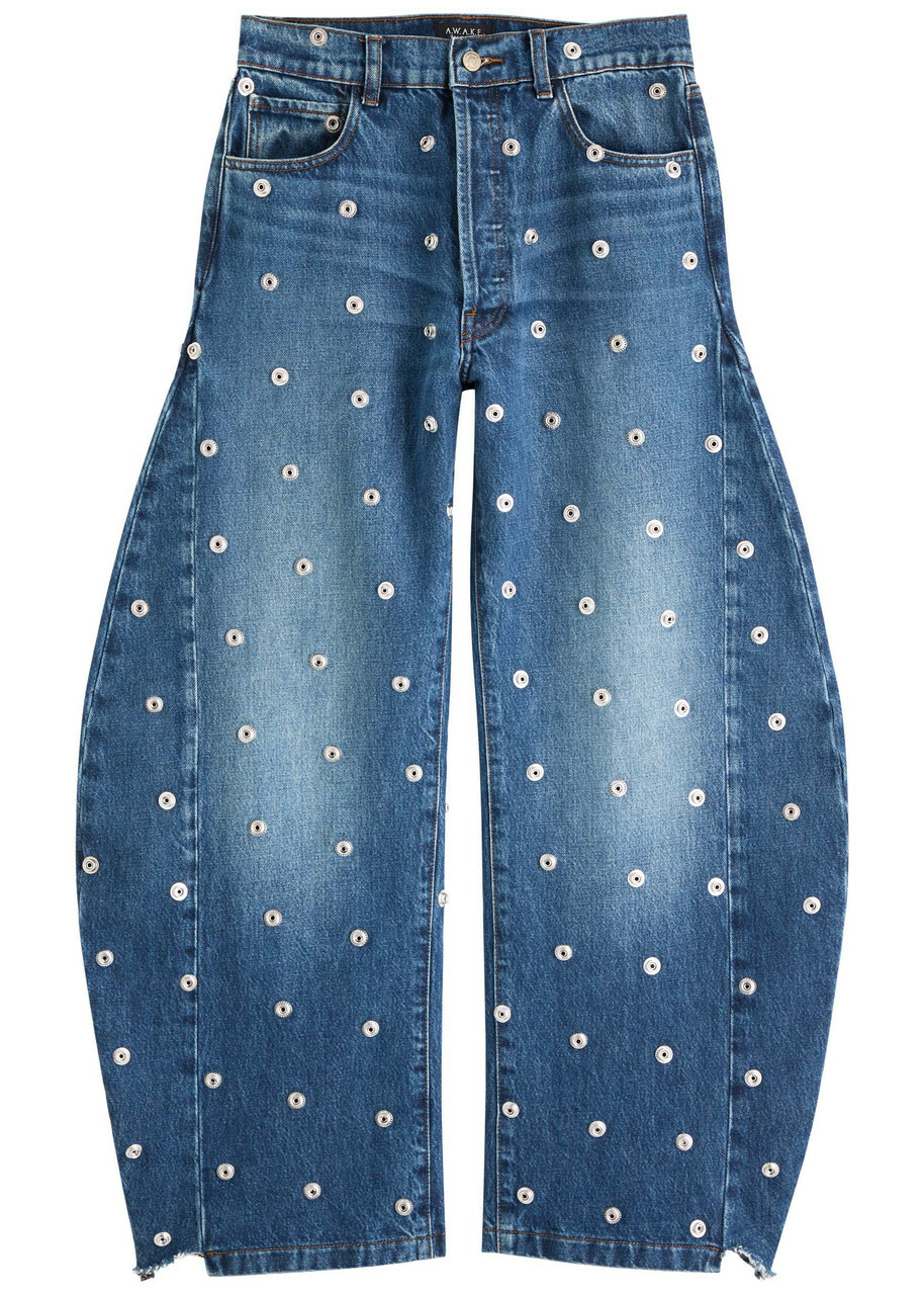 A.W.A.K.E Mode Studded Organic Barrel-leg Jeans Blue