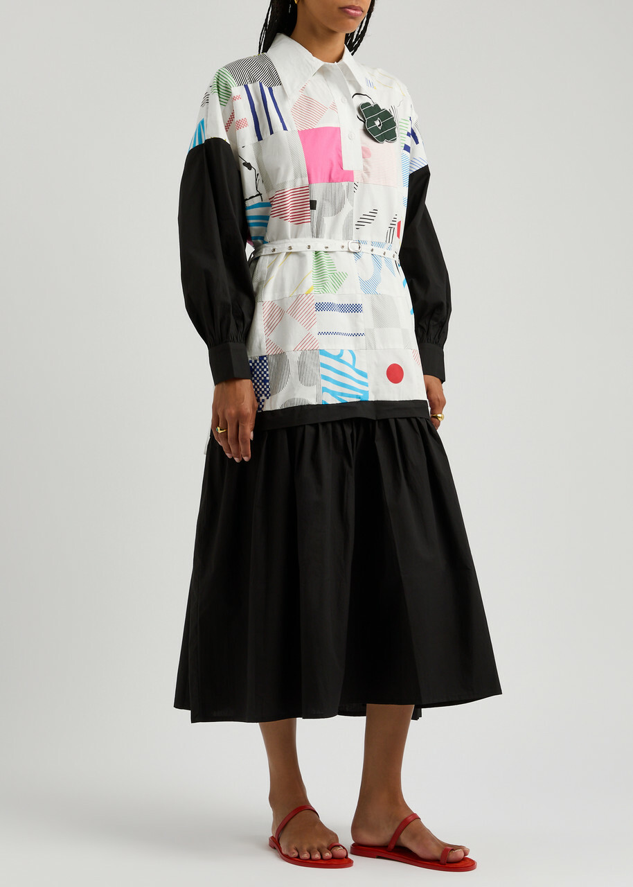 Lovebirds Printed Cotton-poplin Midi Shirt Dress Black