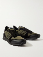 Valentino - Valentino Garavani Rockrunner Leather-Trimmed Shell and Suede Sneakers - Green