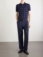 Dunhill - Checked Cotton and Mulberry Silk-Blend Jacquard Polo Shirt - Blue