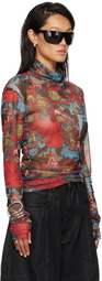LU'U DAN Red Masked Mesh Turtleneck