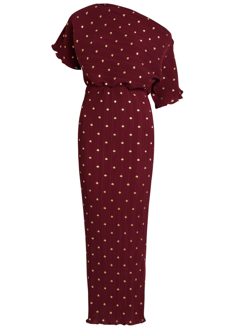 Never Fully Dressed Tilly Polka-dot Plissé Midi Dress Red