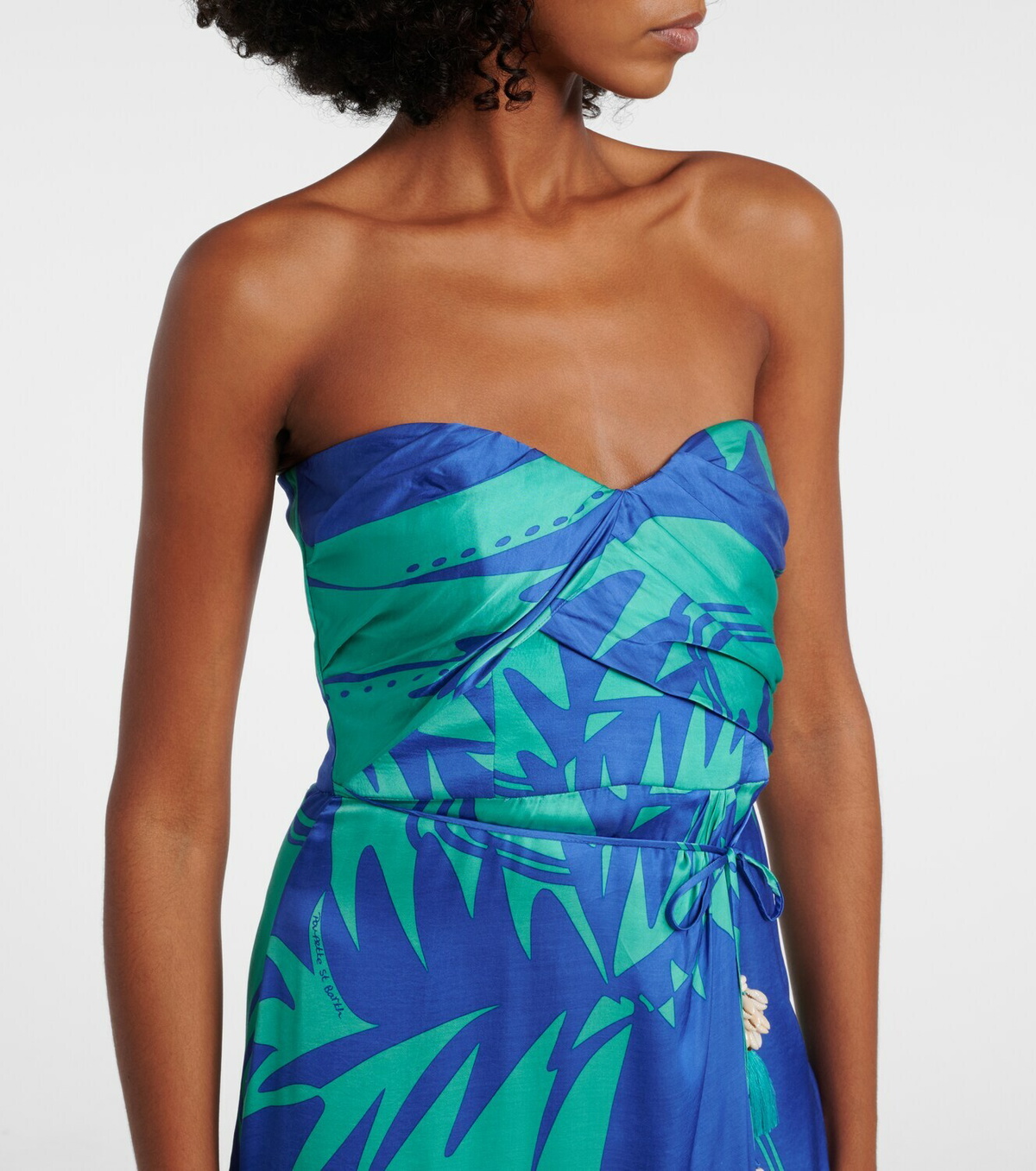 Poupette St Barth Collina printed strapless midi dress