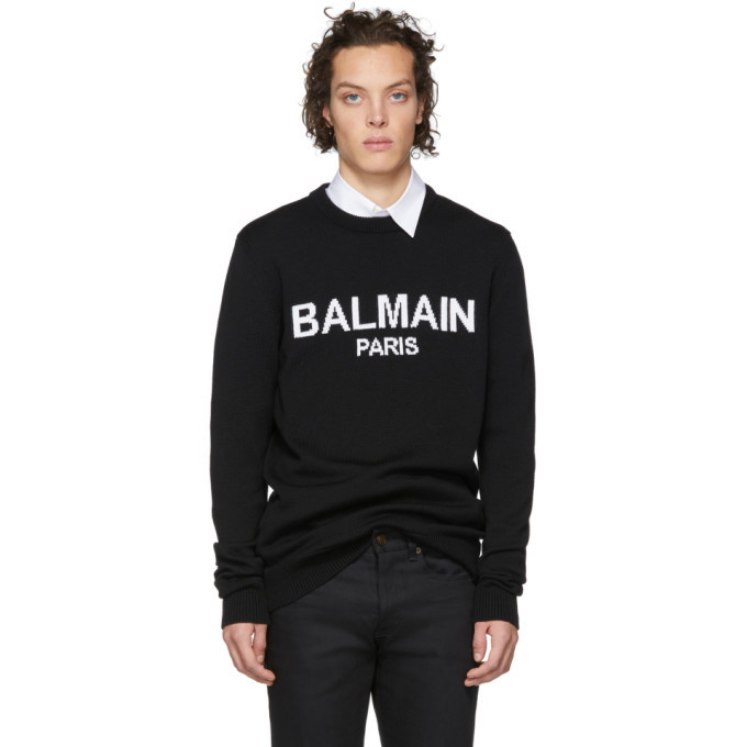 Photo: Balmain Black Virgin Wool Logo Sweater