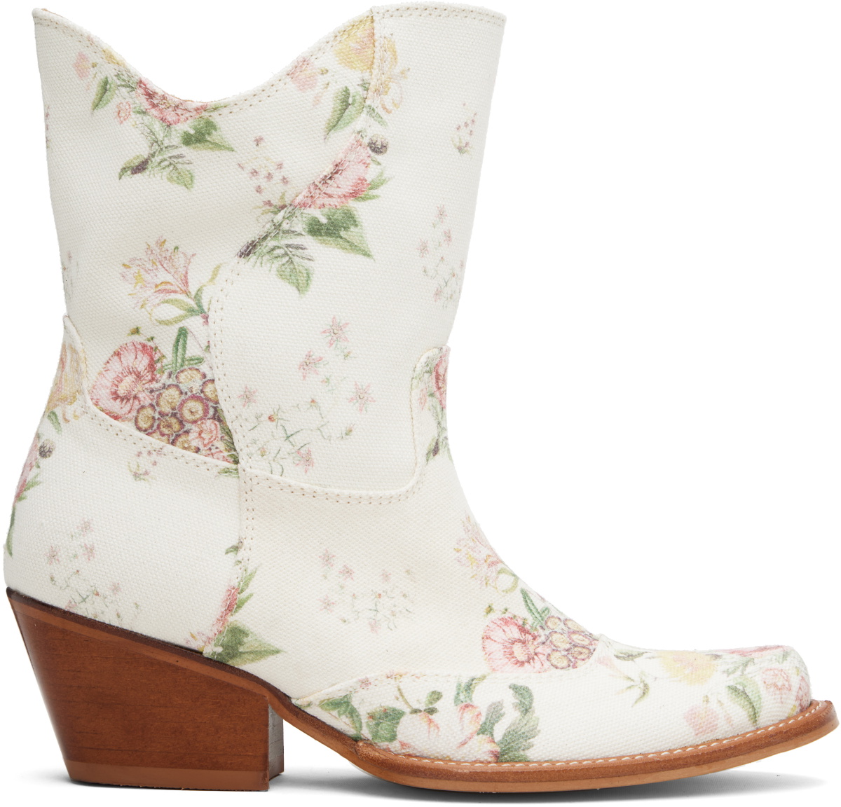 OPEN YY Off-White Floral Western Mid Calf Boots