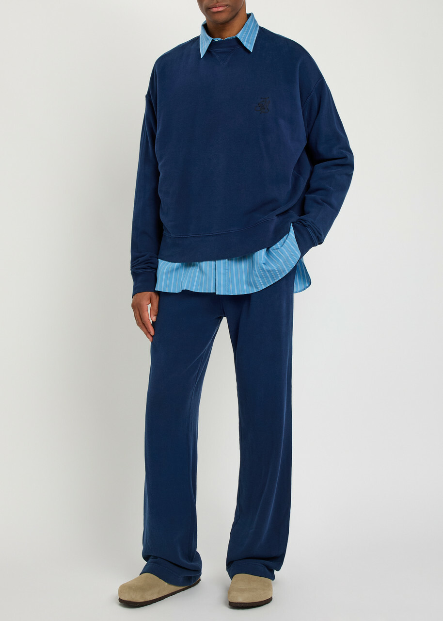 The Elder Statesman Daily Logo-embroidered Cotton and Cashmere-blend Sweatpants Navy