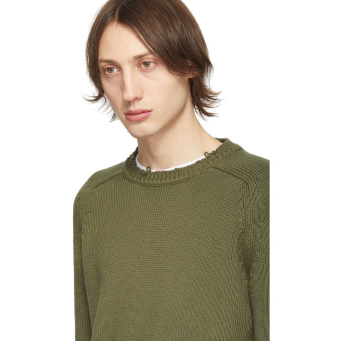 Saint Laurent Khaki Destroyed Knit Sweater