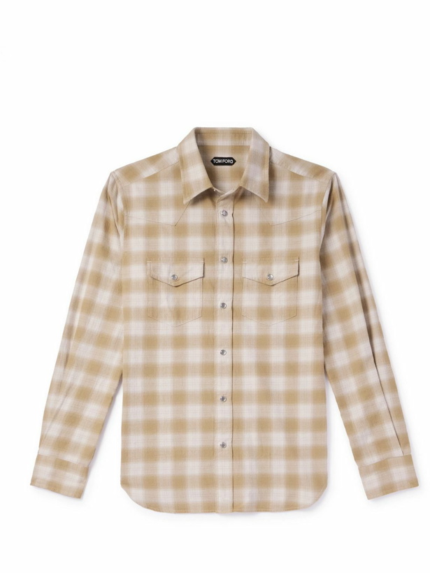Photo: TOM FORD - Checked Cotton-Flannel Western Shirt - Neutrals
