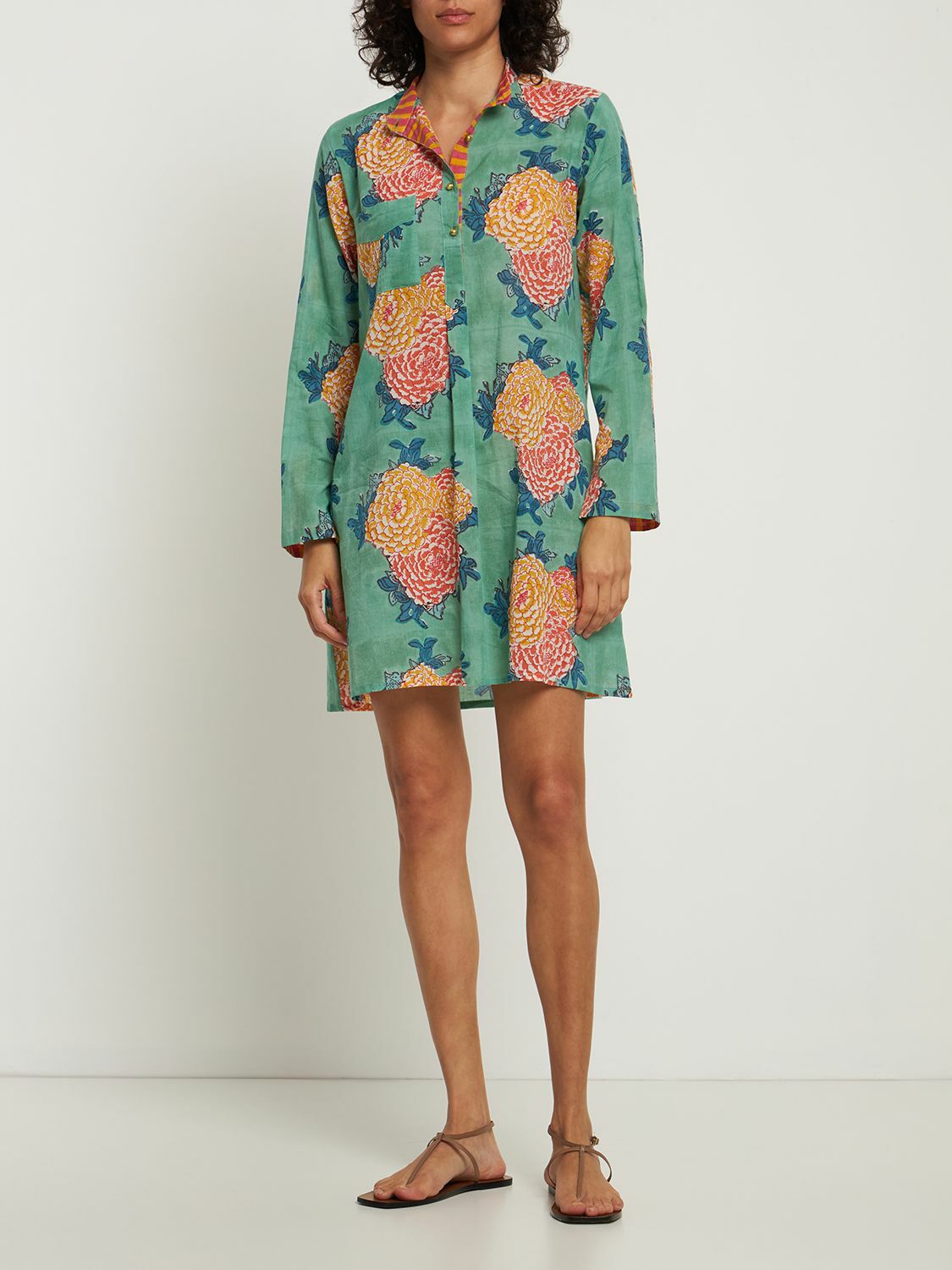 LISA CORTI Kurta Printed Cotton Mini Dress